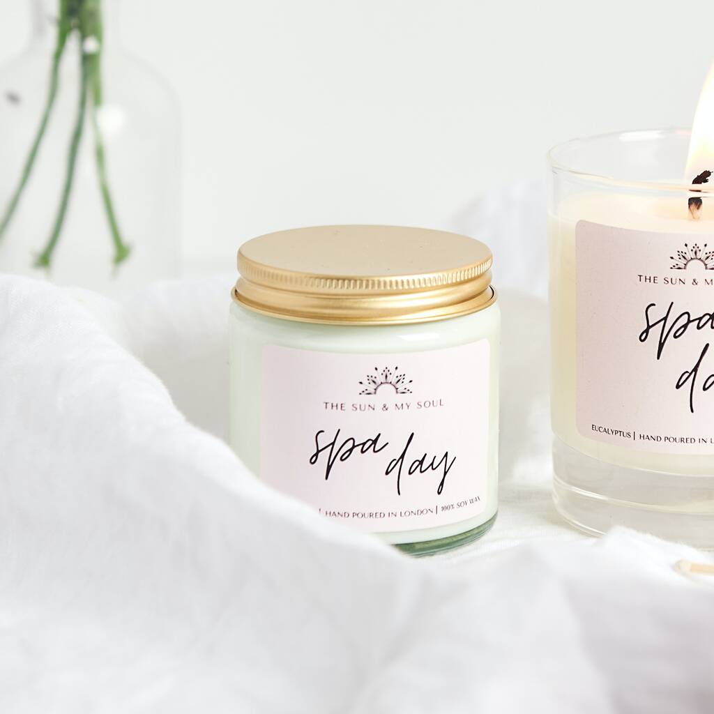 Spa Day Eucalyptus Scented Premium Soy Wax Candle Gift By The Sun & My Soul