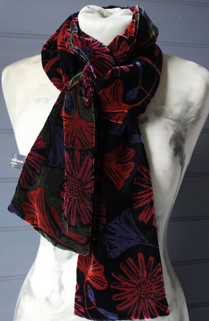 Hand Printed Velvet Scarf Daisy Ginkgo By Trisha Needham