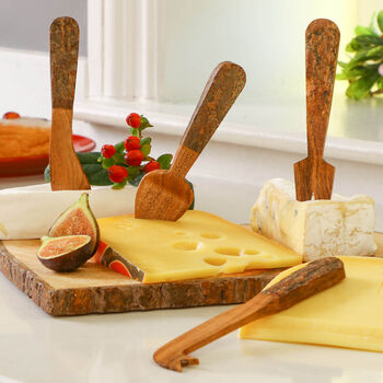 Set Of Four Carved Wooden Cheese Knives, 2 of 10
