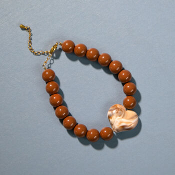 Mocca Bead And Cream Heart Bracelet, 2 of 3