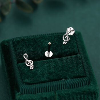 Sterling Silver Treble Clef 16 G Flat Back Labret Earrings, 2 of 11