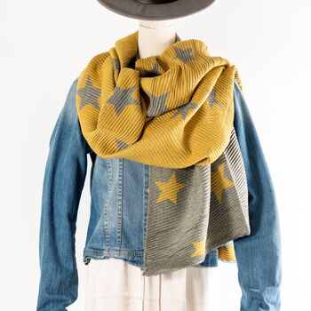 Mustard And Grey Reversible Star Personalised Scarf, 2 of 11