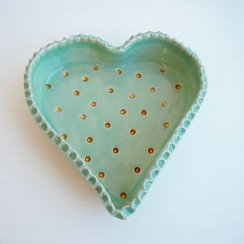 Handmade Turquoise Heart Ceramic Jewellery Dish, 3 of 7