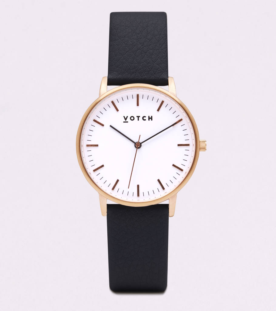 Black And Rose Gold Vegan Leather Watch, 1 of 3