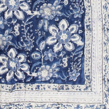 Indigo Blue And White Floral Indian Block Printed Cotton Bed Quilt, 5 of 9