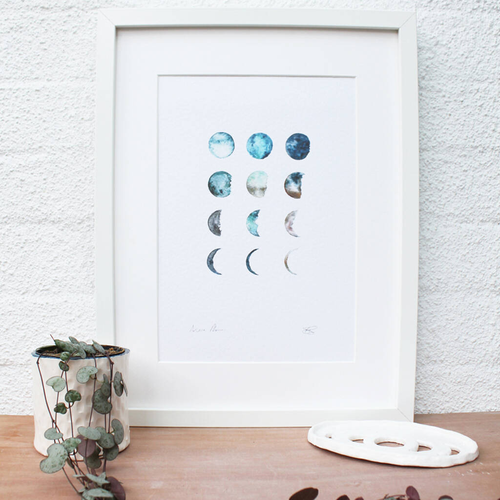 Moon Phases Watercolour Print, 1 of 3