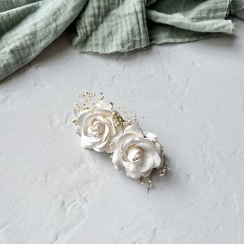 White Rose Paper Flower Hair Clip, 4 of 7