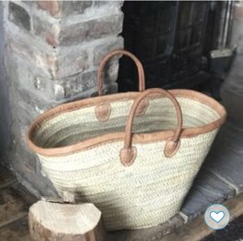 Large French Market Basket Short / Long Leather Handles, 10 of 10