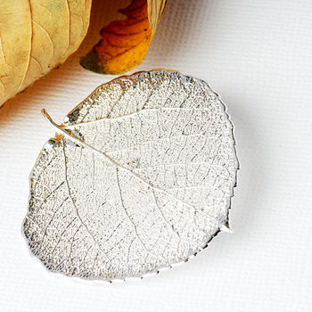 Natural Aspen Real Leaf Gold Or Silver Brooch, 2 of 11