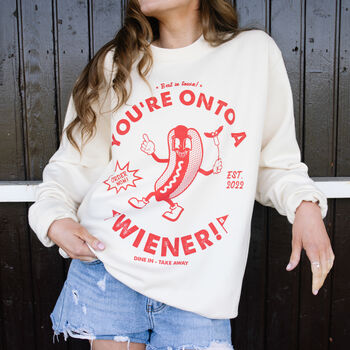 You’re Onto A Wiener Unisex Hot Dog Graphic Sweatshirt, 3 of 3