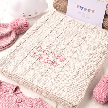 Baby Girls Pale Pink Chunky Cable Blanket, 2 of 12