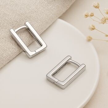 Sterling Silver Rectangle Huggie Hoop Earrings – 15mm, 3 of 7
