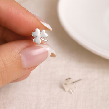 Sterling Silver Shamrock Stud Earrings – 7mm, 2 of 7