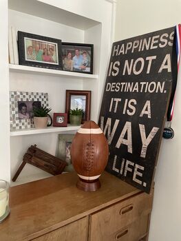 Leather American Football With Stripes And Wooden Stand, 4 of 4