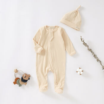 Tiny Alpaca Organic Cotton Baby Sleepsuit And Hat, 5 of 9
