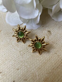 Gold Sun Green Stud Earrings, 3 of 6