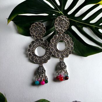 Indian Boho Oxidised Drop Ethnic Jhumkis Earrings, 12 of 12