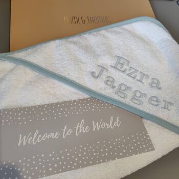 Personalised Baby Cotton Hooded Towel Newborn Gift, 10 of 12