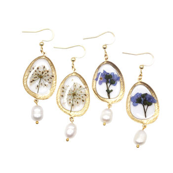 Forget Me Not Or Lace And Freshwater Pearl Drop Earrings, 2 of 5
