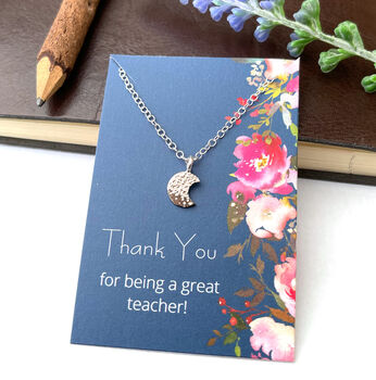 Thank You Teacher Gift Sterling Silver Crescent Moon Necklace, 5 of 10