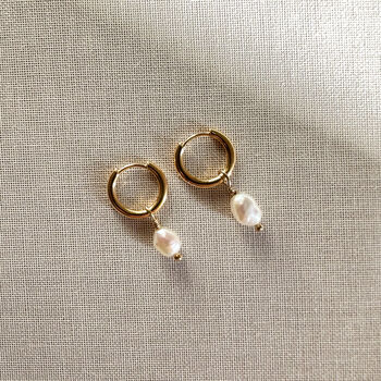Freshwater Pearl Gold Plated Hoop Earrings, 2 of 3