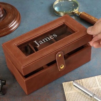 Personalised Tan Faux Leather Watch Box, 3 of 5
