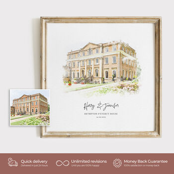 Personalised Wedding Venue Portrait – Watercolour Painting From Photo, 2 of 9