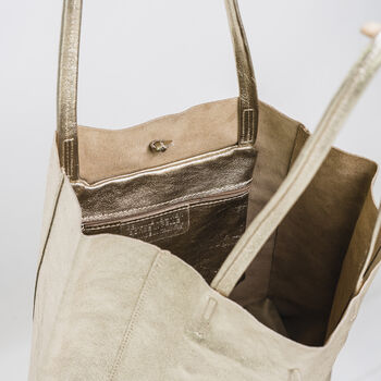Gold Metallic Leather Tote Shopper, 6 of 11