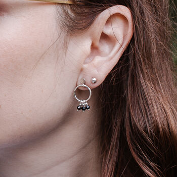 Silver Circle And Black Gemstone Earrings, 2 of 5