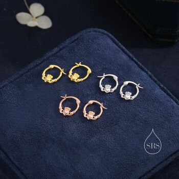 Sterling Silver Claddagh Hoop Earrings, 7 of 12
