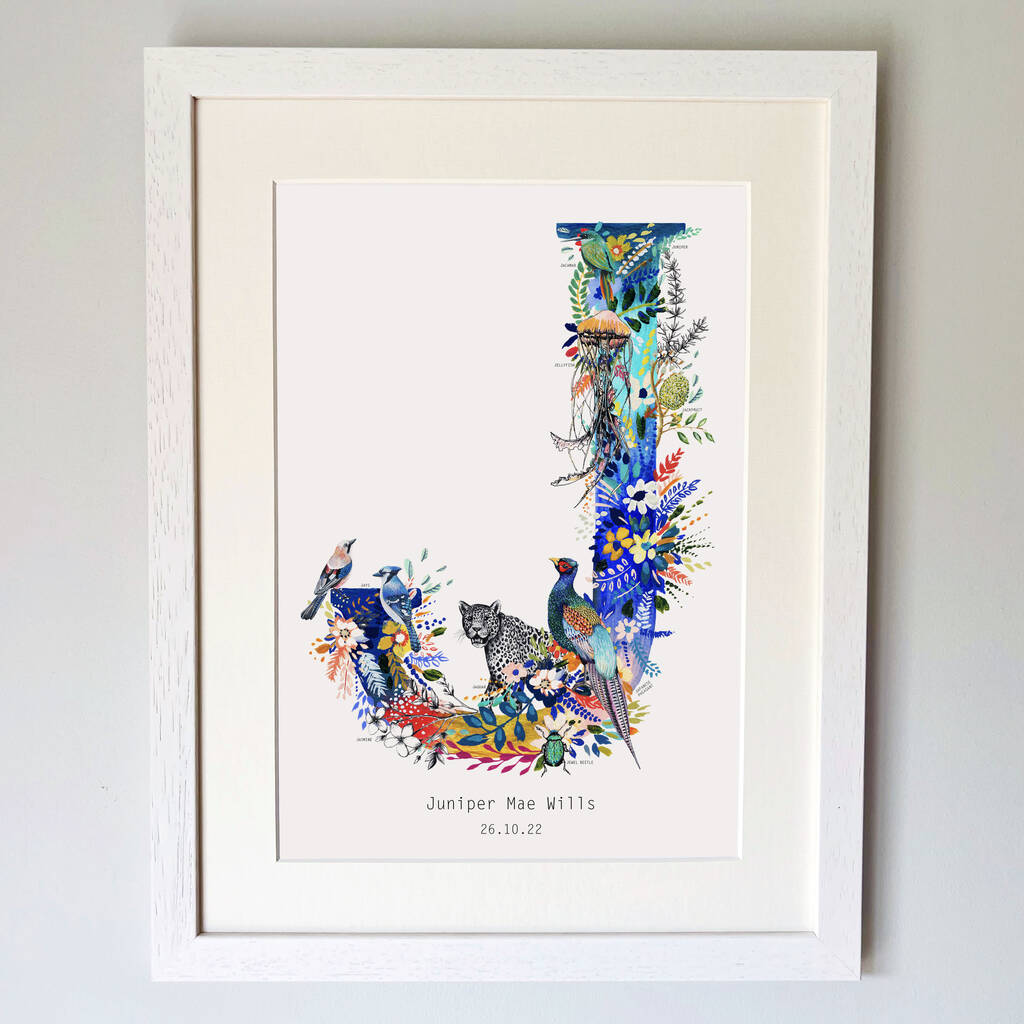 Personalised J To S Bright Wildlife Letter Print By Charlotte Jones ...
