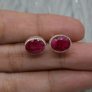 Red Sillimanite Silver Stud Earrings: Oval Gemstone, 4 of 6