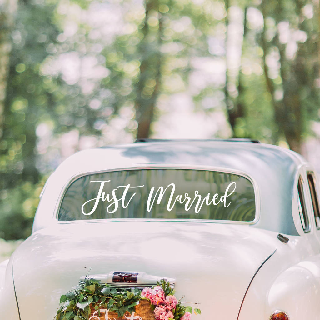 White Script Just Married Car Sticker, 1 of 3