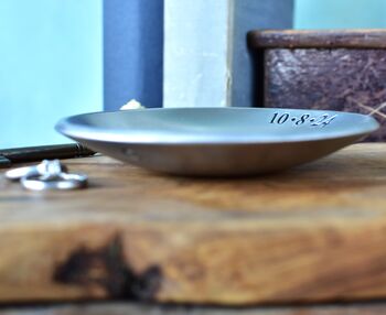 Personalised 10th Anniversary Gift; Aluminium Smooth Dish. Trinket And Ring Dish, 3 of 7