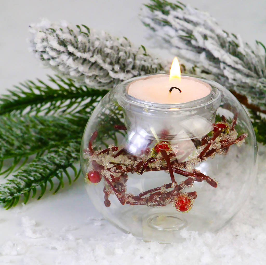 frosted twig and berry christmas tea light holder by the christmas home