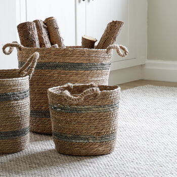 Round Basket With Pale Blue Stripe, 3 of 4