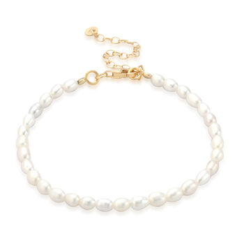 Yellow Gold Plated Slim White Pearl Bracelet, 3 of 7