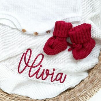My First Christmas Embroidered Personalised New Baby Knitted Cardigan, 9 of 11