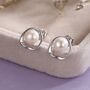 Genuine Pearl And Mobius Circle Stud Earrings In Sterling Silver, thumbnail 1 of 12