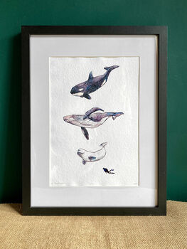 Whale Art Print On Recycled Rag Paper, 2 of 3
