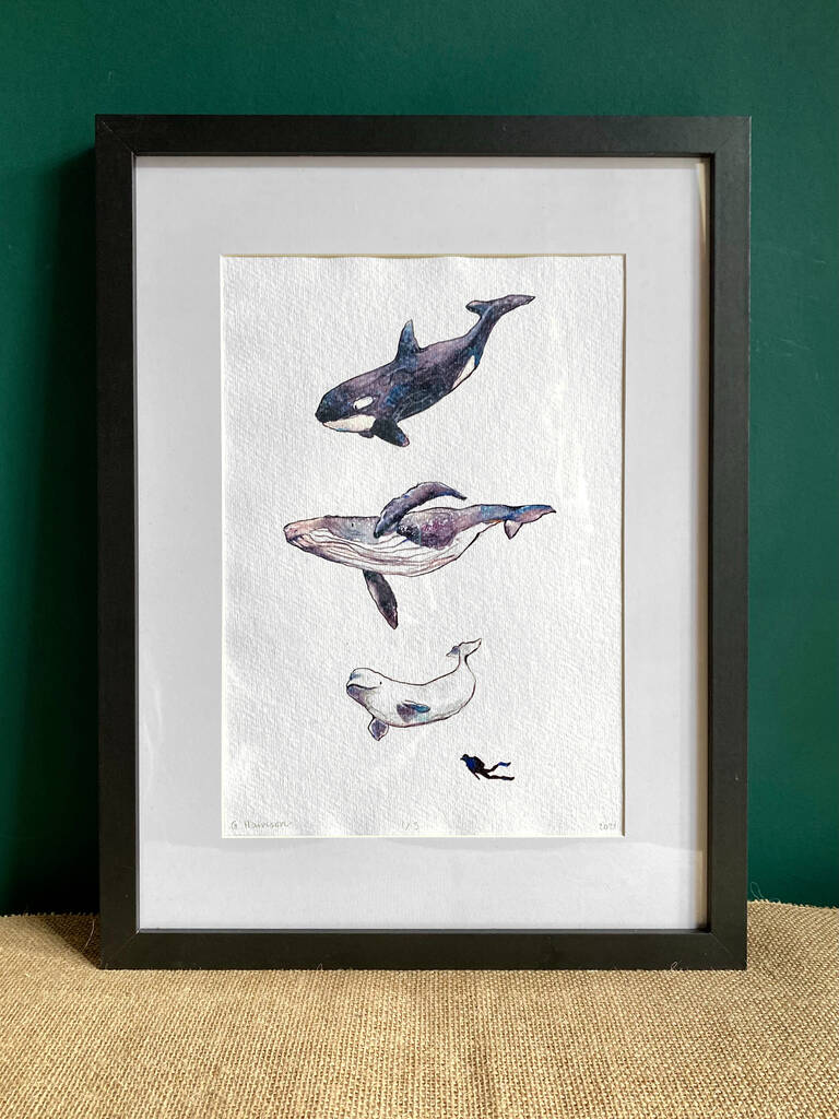 Whale Art Print On Recycled Rag Paper, 1 of 3
