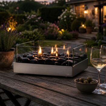 Table Top Fire Pit Steel Square With Stones And Wicks, 5 of 6