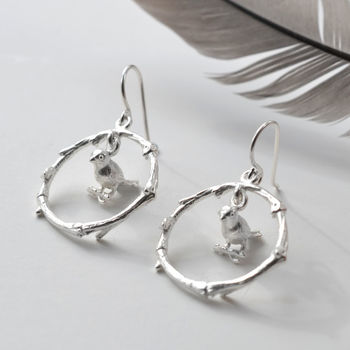 Sterling Silver Little Bird Dangly Hoop Earrings, 2 of 6