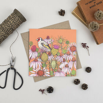 'Goldfinch And Coneflowers' Greeting Card, 2 of 2