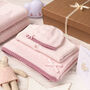 Girls Spot And Bow Pale Pink Baby Blanket And Hat Set, thumbnail 5 of 11