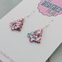 Pink Tinsel / Pink And Blue Christmas Tree Earrings Small And Large, thumbnail 8 of 10