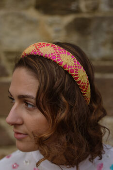 Pink And Yellow Silk Padded Headband 'Everlee', 4 of 9