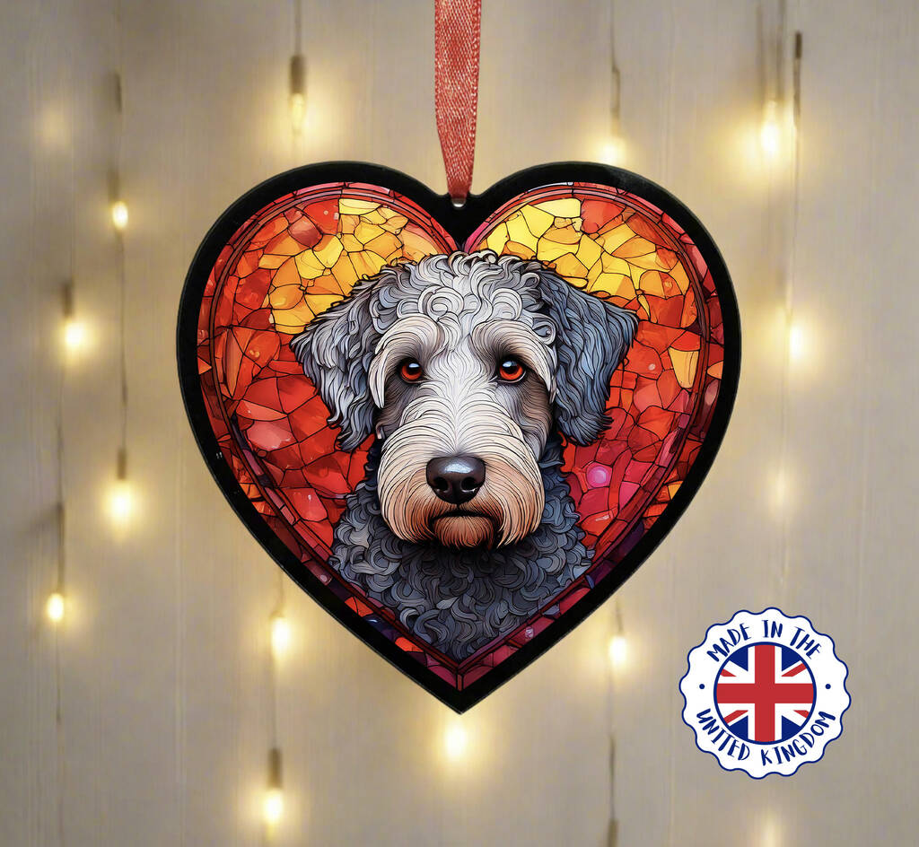 Bedlington Terrier Stained Glass Effect Heart Suncatcher, 1 of 6
