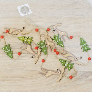 Reindeer Snow Flake Christmas Tree Wooden Garland, 2 of 4