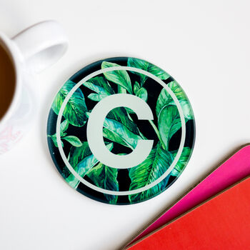 Tropical Leaf Monogram Glass Coaster, 8 of 11